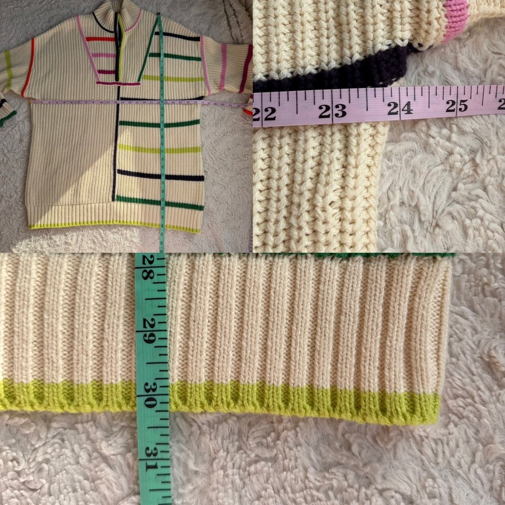 STAUD Hampton Sweater Cream Multi Color Stripe Quarter Zip Knit Oversized Long S - Picture 5 of 11